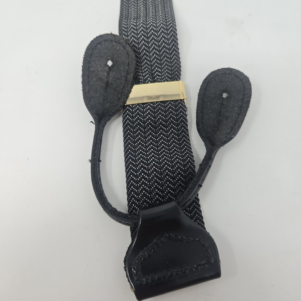 Men's Herringbone Button-On Suspenders Braces Black White Y-Back Leather Ends - Picture 4 of 13